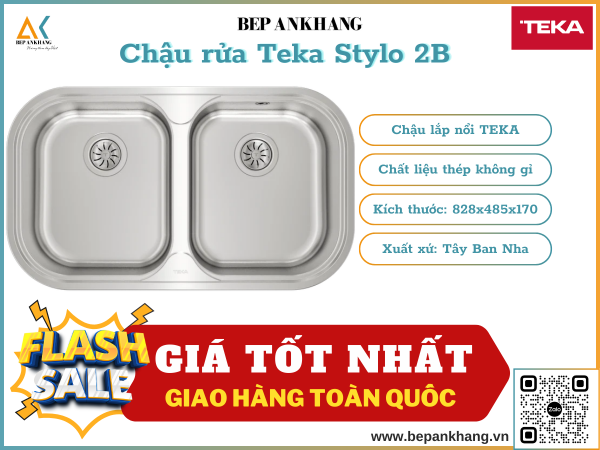 Chậu rửa 2 hộc Teka STYLO 2B - Chất liệu thép không gỉ - Xuất xứ Tây Ban Nha